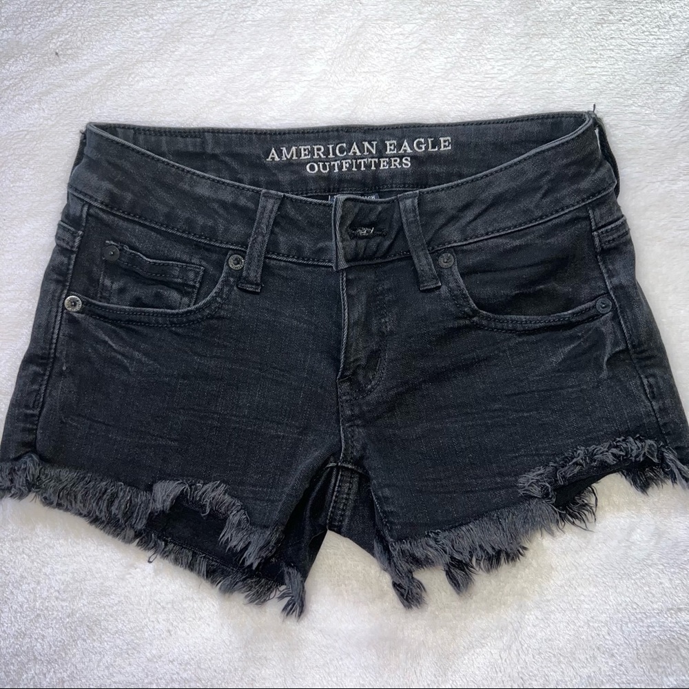 American Eagle black denim shorts size 0